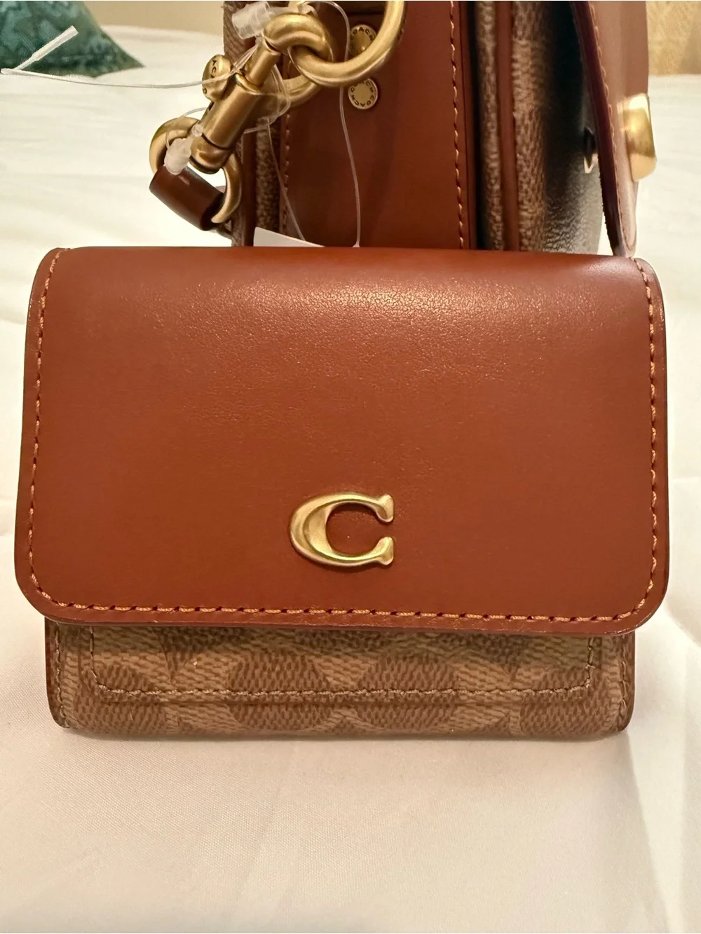 Coach Brown Leather & Signature Canvas Turnlock Shoulder Bag with Wallet